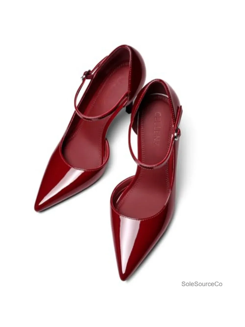 Women's Pointed Toe Stiletto Heels - Faux Leather Pumps with Ankle Strap